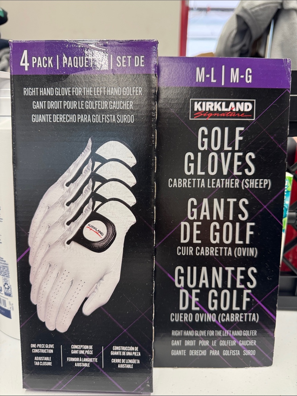 Kirkland Signature White Cabretta Leather Golf Gloves 4-Pack M-L Right Hand